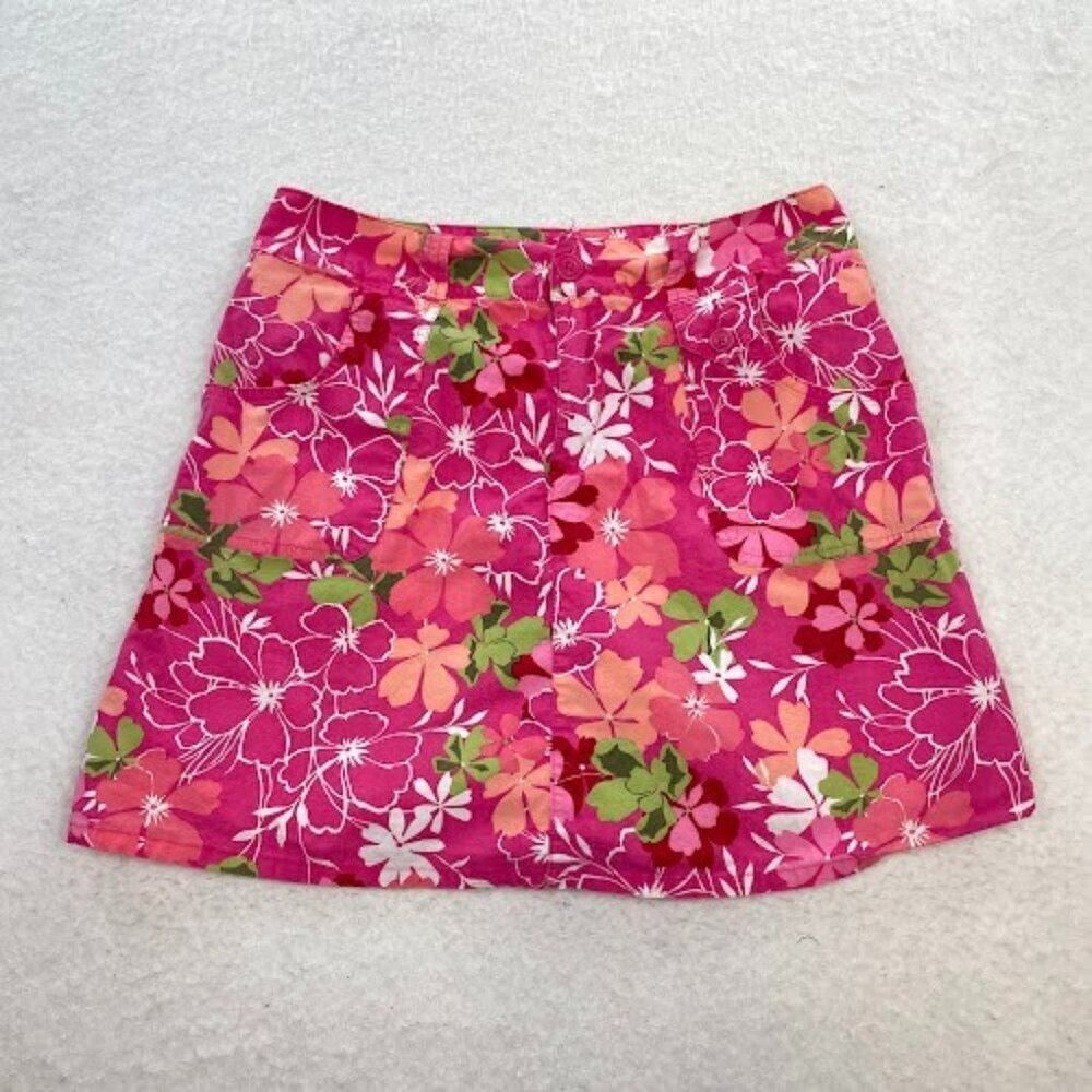 Y2K White Stag Floral Skort Cotton Pink Multicolor Travel Bohemian Size 8